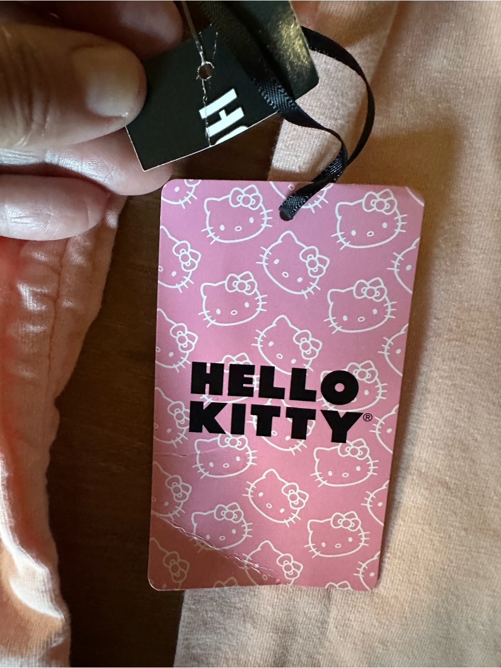 🆕 Hello Kitty Rhinestone Light Pink Off-Shoulder Ruched Long Sleeve Top - Picture 6 of 10
